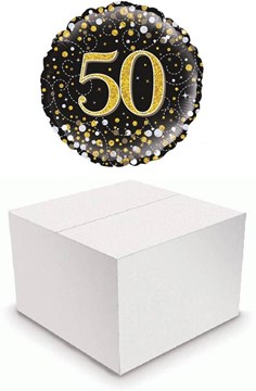 Round 18" 50th Birthday Foil Helium Balloon In Box - Age 50 Unisex Black & Gold