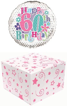 Round 18" 60th Birthday Foil Helium Balloon In Box -Age 60 Female Silver Flowers