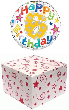 Round 18" 6th Birthday Foil Helium Balloon In Box - Age 6 Unisex Bright Stars