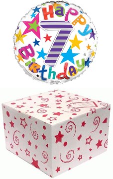 Round 18" 7th Birthday Foil Helium Balloon In Box - Age 7 Unisex Bright Stars