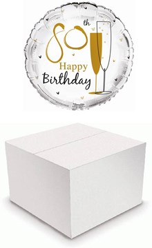 Round 18" 80th Birthday Foil Helium Balloon In Box - Age 80 Unisex Gold Flutes