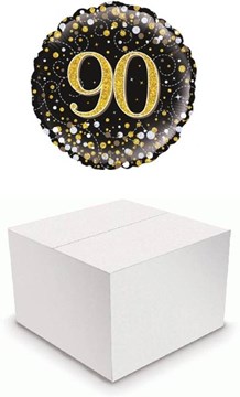 Round 18" 90th Birthday Foil Helium Balloon In Box - Age 90 Unisex Black Gold