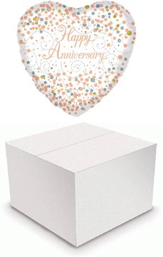 Heart 18" Anniversary Foil Helium Balloon In Box - White Silver & Gold Heart