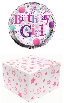 18" Happy Birthday Foil Helium Balloon In Box - Birthday Girl Pink & Silver