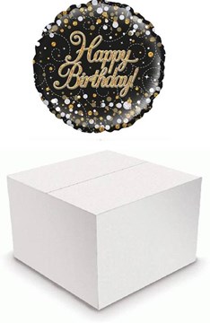 Round 18" Happy Birthday Foil Helium Balloon In Box - Black Silver & Gold