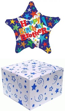 Star 18" Happy Birthday Brother Foil Helium Balloon In Box - Bright Stars