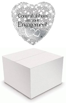 Heart 18" Engagement Foil Helium Balloon In Box - Silver with White Hearts