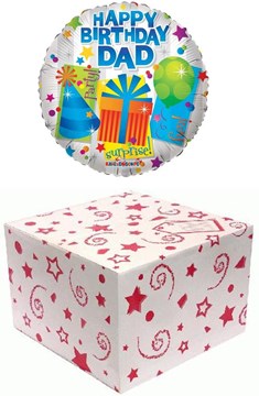 Round 18" Happy Birthday Dad Foil Helium Balloon In Box- Party Hat Balloon Gift