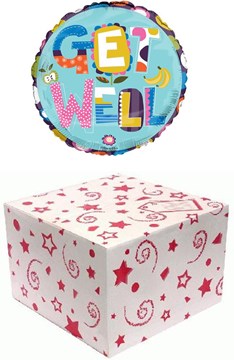 Round 18" Get Well Soon Foil Helium Balloon In Box - Bright Text, Flower & Fruit