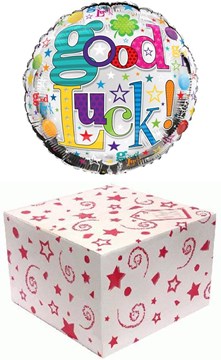 Round 18" Good Luck Foil Helium Balloon In Box - Bright Smiley Faces & Stars