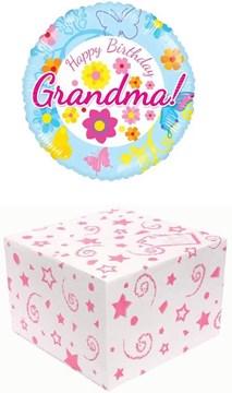 Round 18" Happy Birthday Grandma Foil Helium Balloon In Box -Butterflies Flowers