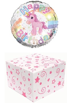 Round 18" Happy Birthday Foil Helium Balloon In Box - Unicorn and Rainbow