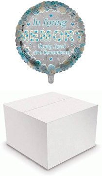 Round 18" Loving Memory Balloon In Box - Blue & White Roses & Hearts