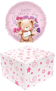 Round 18" Balloon In Box - Happy Mother's Day Cute Bear and Flowers