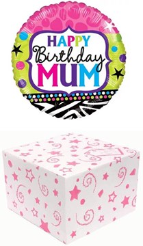 Round 18" Happy Birthday Mum Foil Helium Balloon In Box -  Happy Birthday Mum