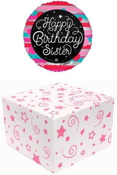 Round 18" Happy Birthday Sister Foil Helium Balloon In Box - Striped Pattern