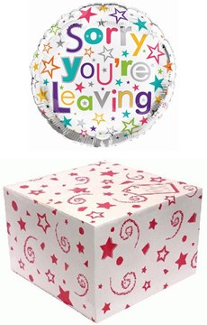 Round 18" Sorry You're Leaving Foil Helium Balloon In Box -Multi coloured Stars