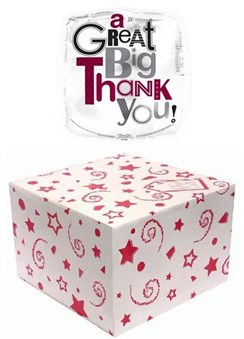 Square 18" Thank You Foil Helium Balloon In Box - Black & Mauve Patterned Text