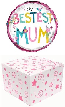Round 18" My Bestest Mum Foil Helium Balloon In Box - Bright Birds & Flowers