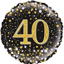 Round 18" 40th Birthday Foil Helium Balloon (Not Inflated) - Age 40 Black Gold Round 18" 40th Birthday Foil Helium Balloon (Not Inflated) - Age 40 Black Gold