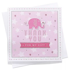 Pack Of 6 Thank You For The Baby Gift Cards & Envelopes - Pink Elephant Pack Of 6 Thank You For The Baby Gift Cards & Envelopes - Pink Elephant