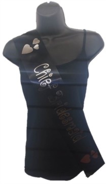 Black Chief Bridesmaid Hen Party Girls Night Satin Ribbon Sash - Silver Hearts