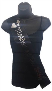Black Mother Of Bride Hen Party Girls Night Satin Ribbon Sash - Silver Hearts