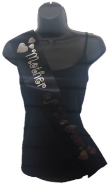 Black Mother Of Groom Hen Party Girls Night Satin Ribbon Sash - Silver Hearts