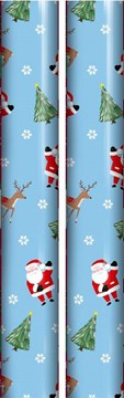 8m (2 x 4m) Cute Christmas Gift Wrap Paper Roll - Blue with Santa Reindeer Tree