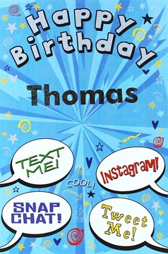 Open Male Personalised Birthday Card - Any Name - Blue Text Bubbles 8.5" x 5.5"