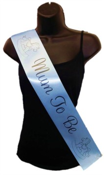 Pale Blue Mum To Be Baby Shower Party Satin Ribbon Sash - Black Rocking Horse