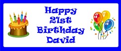 Personalised Landscape Party Banner - Blue Cake & Balloon - Add Your Own Message