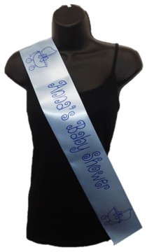 Pale Blue Personalised Baby Shower Party Satin Ribbon Sash - Blue Baby Pram