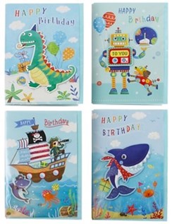 4 x Handmade Birthday Cards Assorted Multipack Childrens Boys Kids 7.75x5.25"