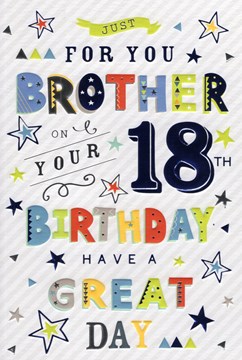 ICG Brother 18th Birthday Card - Multicoloured Writing Blue Silver Foil 9" x 6"
