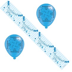 Blue Baby Boy Christening Day Party Pack - Foil Banner & Latex Balloons