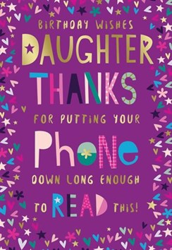 Daughter Birthday Card - Purple with Flower Heart Border & Gold Foil 7.5x5.25"