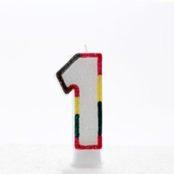 Number 1 Multicoloured Double Sided Glitter Birthday Party Candle - 3"/7.5cm