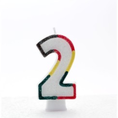 Number 2 Multicoloured Double Sided Glitter Birthday Party Candle - 3"/7.5cm