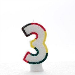 Number 3 Multicoloured Double Sided Glitter Birthday Party Candle - 3"/7.5cm