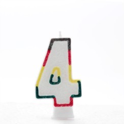 Number 4 Multicoloured Double Sided Glitter Birthday Party Candle - 3"/7.5cm