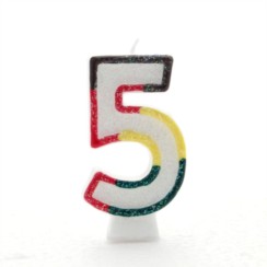 Number 5 Multicoloured Double Sided Glitter Birthday Party Candle - 3"/7.5cm
