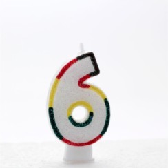 Number 6 Multicoloured Double Sided Glitter Birthday Party Candle - 3"/7.5cm