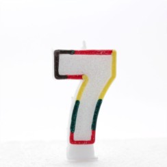Number 7 Multicoloured Double Sided Glitter Birthday Party Candle - 3"/7.5cm
