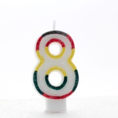 Number 8 Multicoloured Double Sided Glitter Birthday Party Candle - 3"/7.5cm