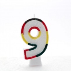 Number 9 Multicoloured Double Sided Glitter Birthday Party Candle - 3"/7.5cm