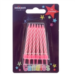 Pack Of 12 Pink & White Stripes Glitter Birthday Party Wax Cake Candles