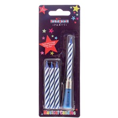 Dark Blue & White Stripe Musical Birthday Party Wax Cake Candle - Three Refills