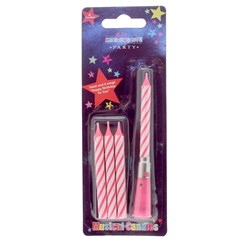 Hot Pink & White Stripe Musical Birthday Party Wax Cake Candle - Three Refills