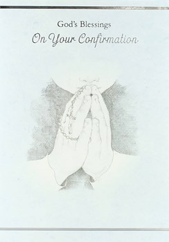 Confirmation Day Greetings Card - Young Boy Praying & Rosary Beads 7.5" x 5.25"